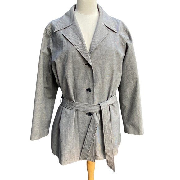 Eddie Bauer Cropped Trench Coat Gingham Checked Preppy Smart Academia Jacket-XL - Picture 1 of 14